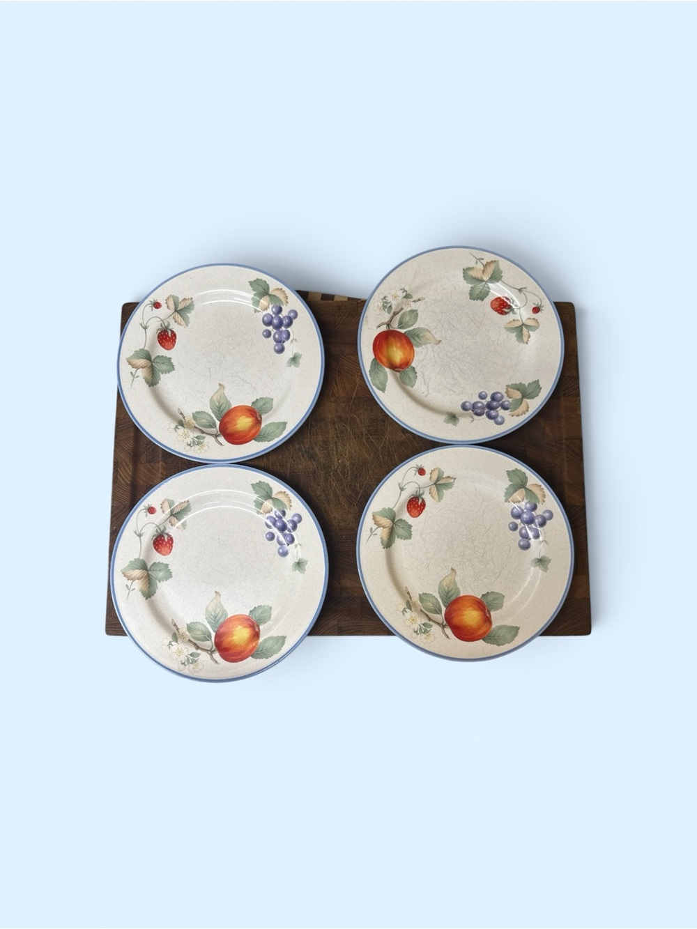 Cream Fruit-Decor Ceramic Dinner Plates (Set of 4)